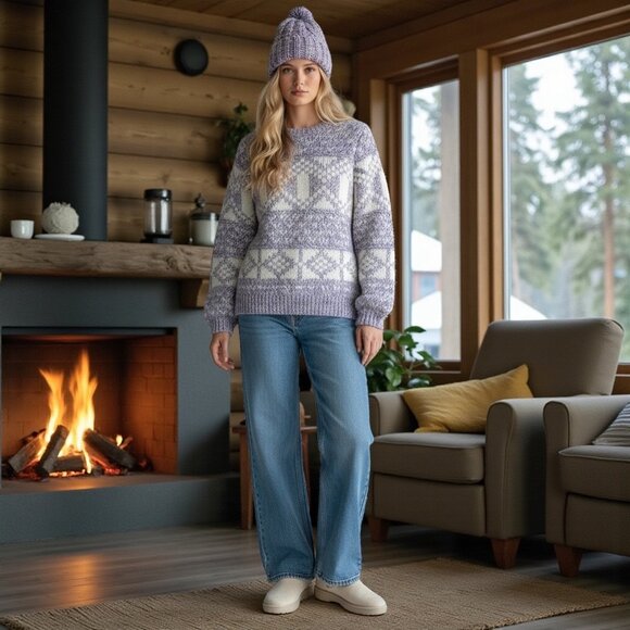 VTG Gap Fair Isle Sweater Sz.S Blue Chunky Knit Alpaca Blend Chunky Nordic Cozy - Picture 2 of 12